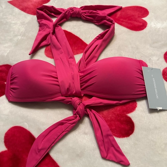 NWT Antonio Melani Halter tie bandeau swimsuit top, in Luminous Pink - Picture 1 of 8